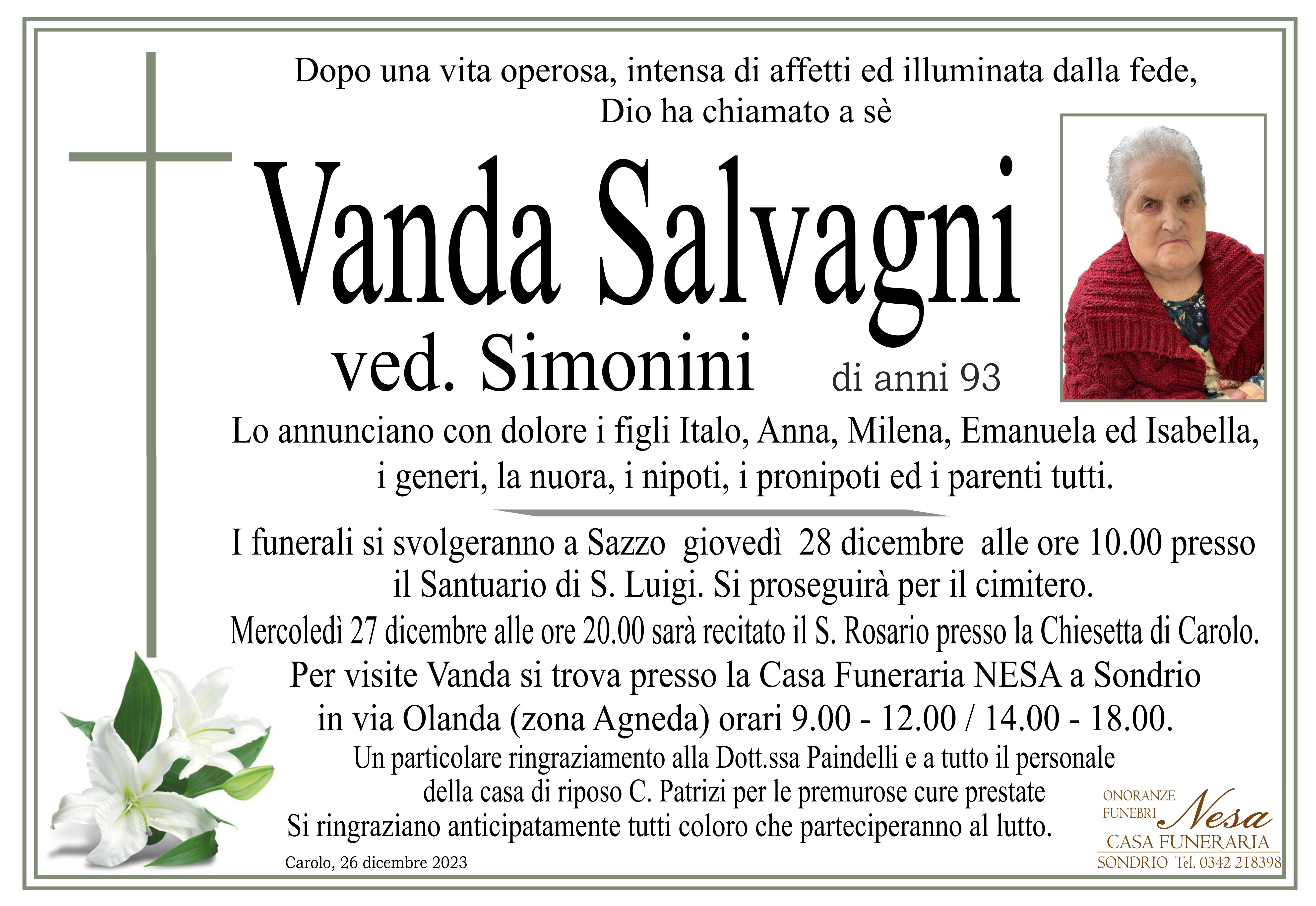 Necrologio Vanda Salvagni ved. Simonini